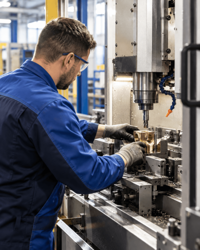 Lavorazioni meccaniche conto terzi a Brescia | T.F.C. snc 1 | TFC snc Operatore CNC al lavoro in officina industriale
